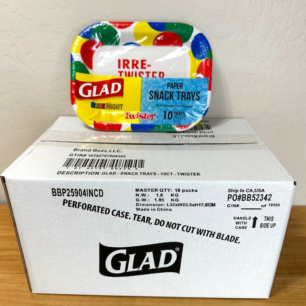 Glad Game Night Twister Snack Trays Case Lot of 18 packages of 10 each